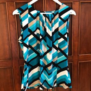 Misses Calvin Klein printed pleat-neck blouse.